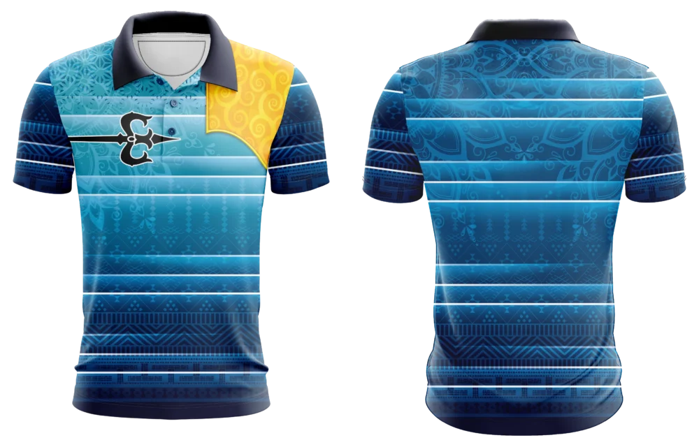 Blue Mandala Stripe Polo Shirt